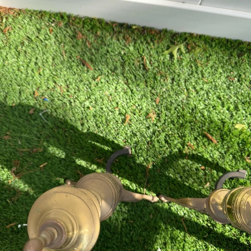 Pair of Vintage‎ Brass Andirons Ornate Very Nice